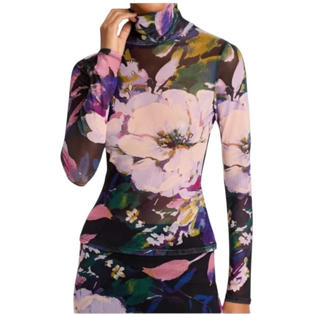 AQUA Floral Mesh Turtleneck Top size medium
